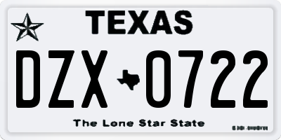 TX license plate DZX0722