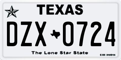 TX license plate DZX0724