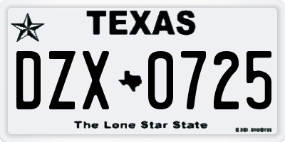 TX license plate DZX0725