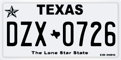TX license plate DZX0726