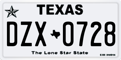 TX license plate DZX0728