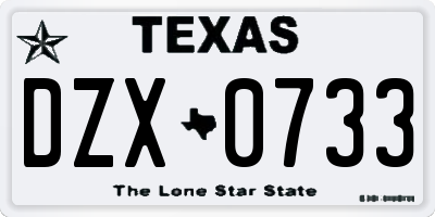 TX license plate DZX0733