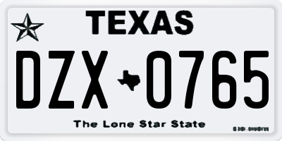 TX license plate DZX0765