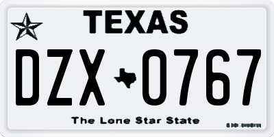 TX license plate DZX0767