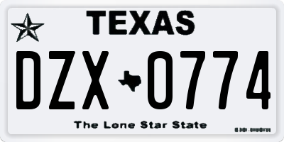 TX license plate DZX0774