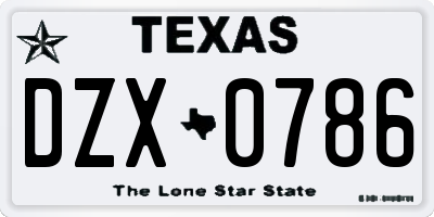 TX license plate DZX0786
