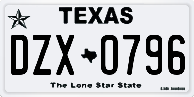 TX license plate DZX0796