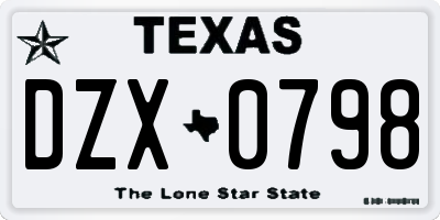 TX license plate DZX0798