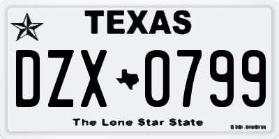 TX license plate DZX0799