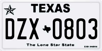 TX license plate DZX0803