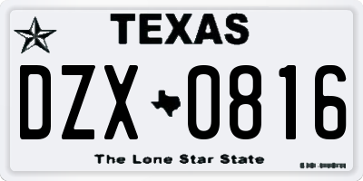 TX license plate DZX0816