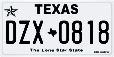 TX license plate DZX0818