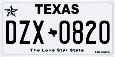 TX license plate DZX0820