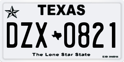 TX license plate DZX0821