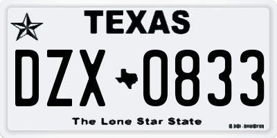 TX license plate DZX0833