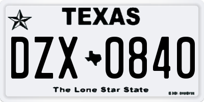 TX license plate DZX0840