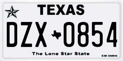 TX license plate DZX0854