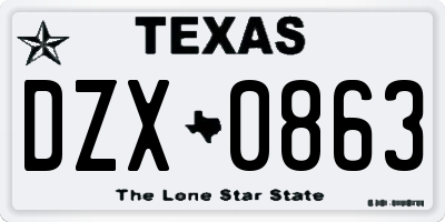 TX license plate DZX0863