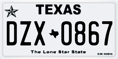 TX license plate DZX0867