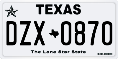 TX license plate DZX0870