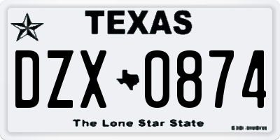 TX license plate DZX0874