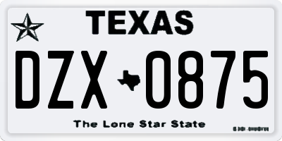 TX license plate DZX0875