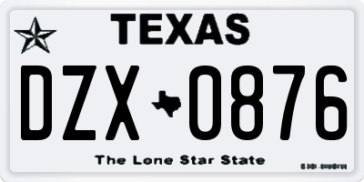 TX license plate DZX0876