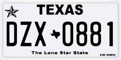TX license plate DZX0881