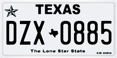 TX license plate DZX0885