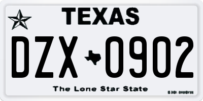 TX license plate DZX0902