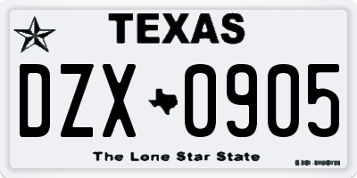 TX license plate DZX0905