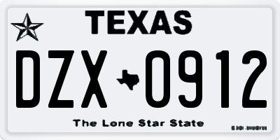 TX license plate DZX0912
