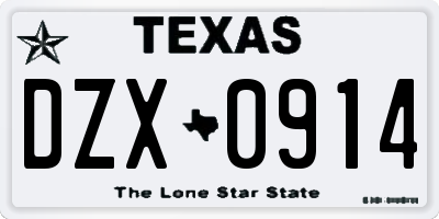 TX license plate DZX0914
