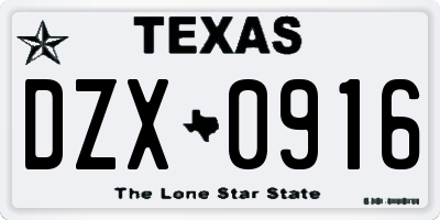 TX license plate DZX0916