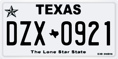 TX license plate DZX0921