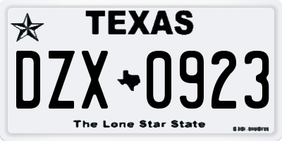 TX license plate DZX0923