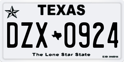 TX license plate DZX0924