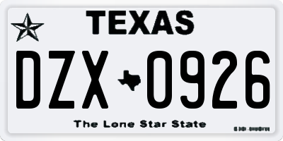 TX license plate DZX0926