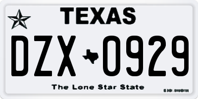 TX license plate DZX0929