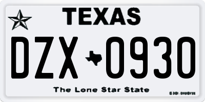 TX license plate DZX0930