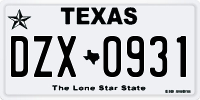TX license plate DZX0931