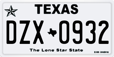 TX license plate DZX0932