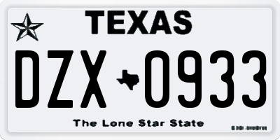 TX license plate DZX0933