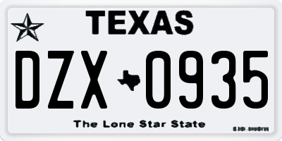 TX license plate DZX0935