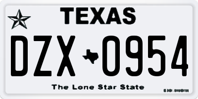 TX license plate DZX0954