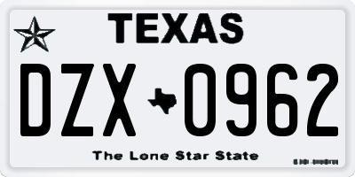 TX license plate DZX0962