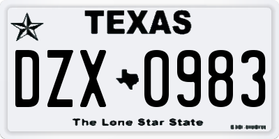 TX license plate DZX0983