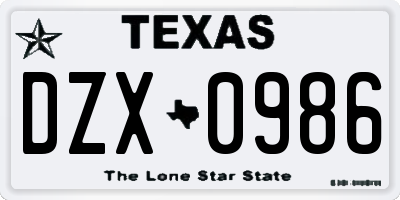 TX license plate DZX0986