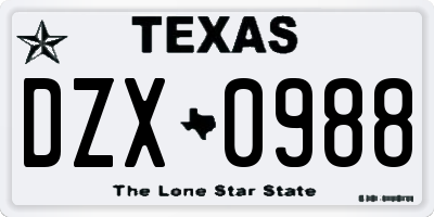 TX license plate DZX0988