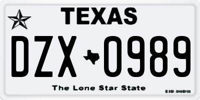 TX license plate DZX0989
